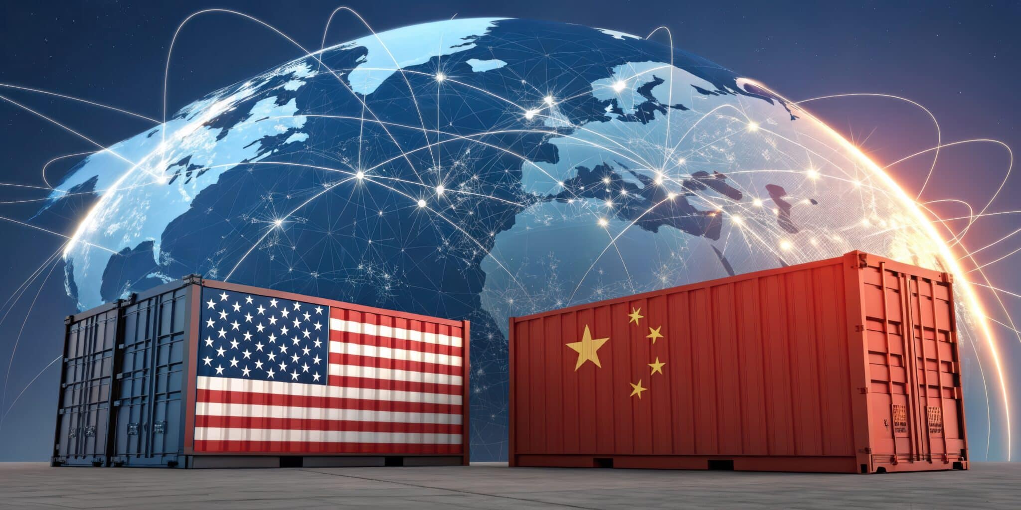 Usa and china trade containers with global network background